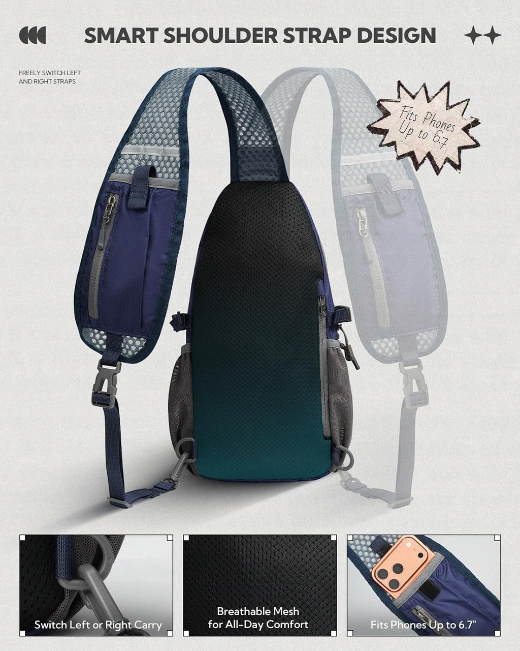 WATERFLY Packable Sling Bag RFID Travel Crossbody Backpack for Women Men