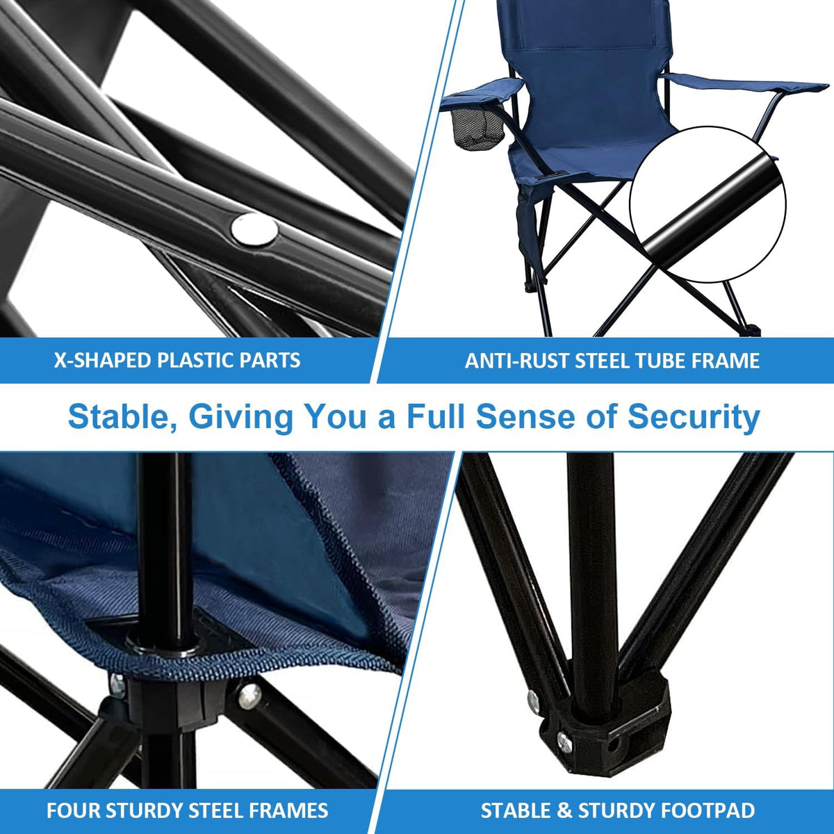 Camping Chair 2 Pack Portable Folding Chair, Supports 300lbs, Lightweight Stable Outdoor Chair for Camping Hiking Fishing Beach Travel Picnic, Compact Collapsible Camping Seat, Midnight Blue