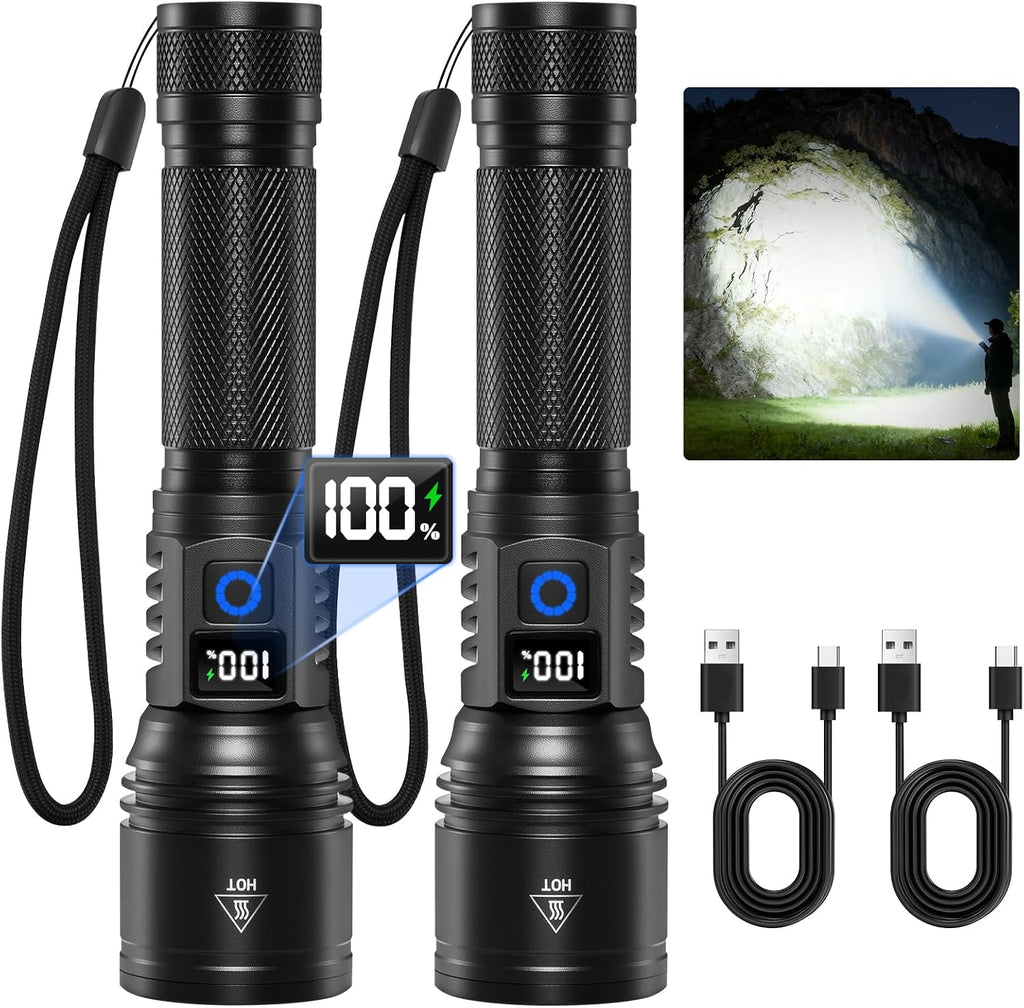 2Pack Rechargeable Flashlights High Lumens, Flash Light for Home