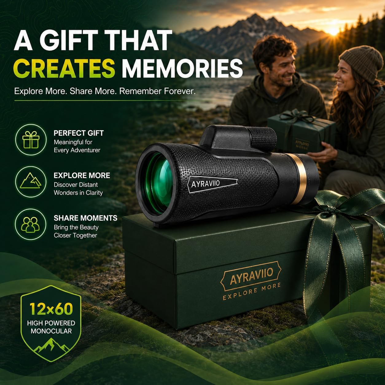 Birthday Gifts for Men Dad Husband Teen, 12x60 Monocular for Outdoor Hiking