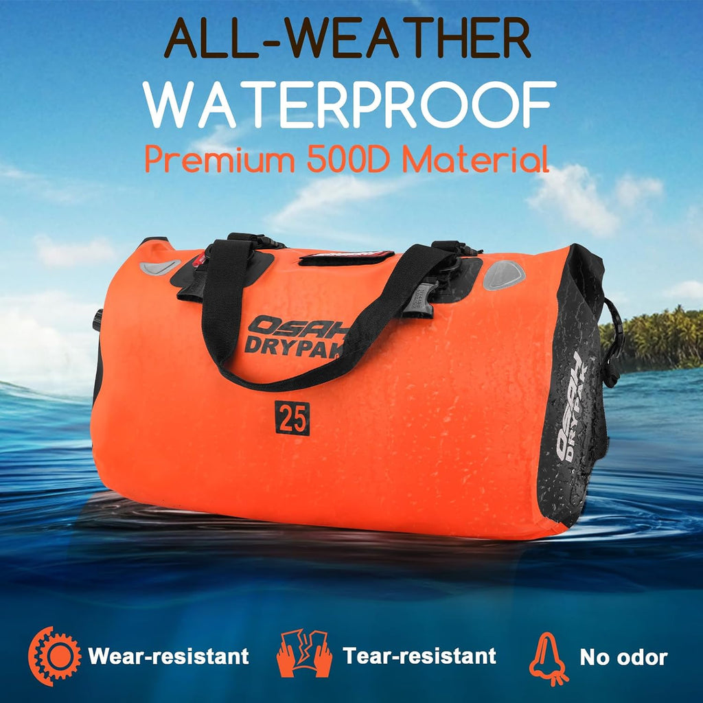 OSAH DRYPAK Waterproof Duffel Bag - Motorcycle Dry Bag Tail Bag with Large Storage Space, Waterproof Luggage Duffle Bags with Outer Mesh Zipper Pocket for Camping, Kayaking, Fishing & Traveling