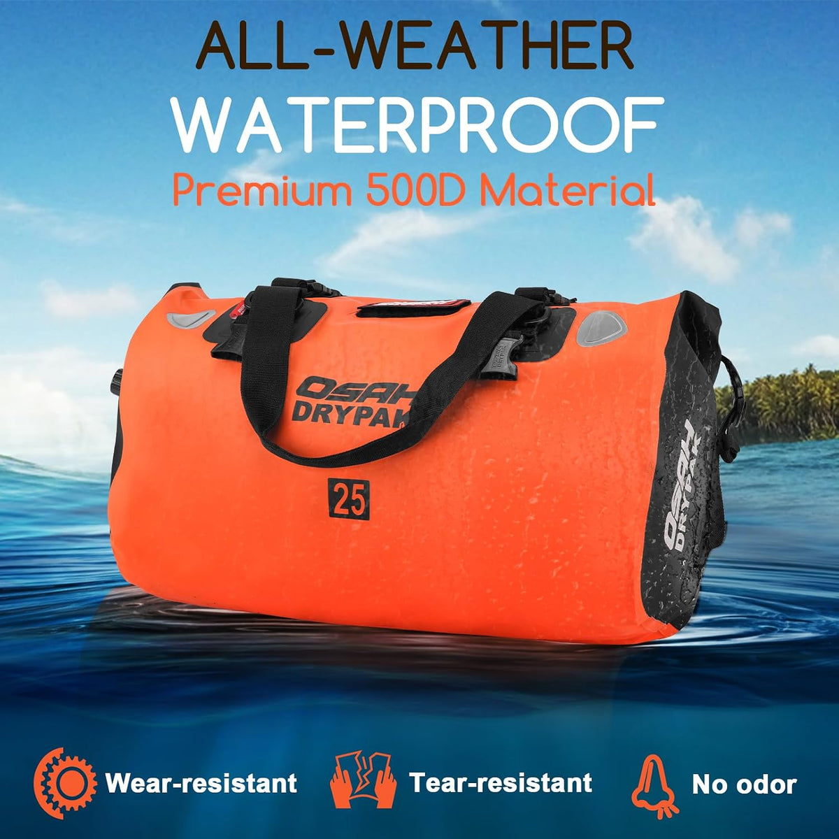 OSAH DRYPAK Waterproof Duffel Bag - Motorcycle Dry Bag Tail Bag with Large Storage Space, Waterproof Luggage Duffle Bags with Outer Mesh Zipper Pocket for Camping, Kayaking, Fishing & Traveling