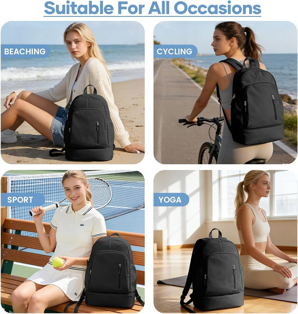 Black Gym Backpack for Women Men,Dance Sport Backpack With Shoe Compartment