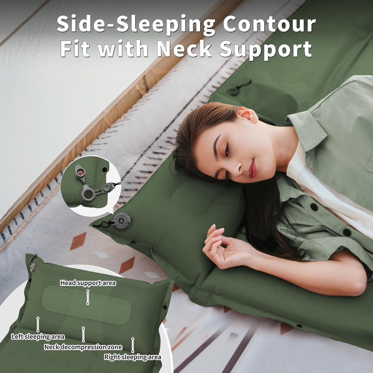 Naturehike Connectable Double Self Inflating Sleeping Pad, 2.36" Memory Foam Camping Pad, Backpacking Camping Mattress Pad for Tent, Travel, Car, Hammock