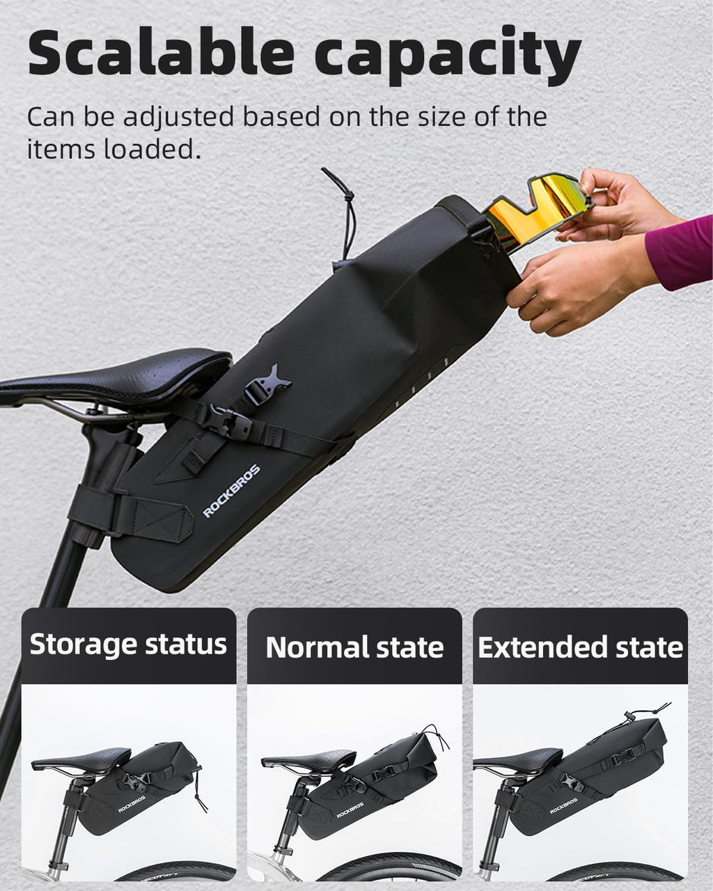 ROCKBROS Bike Saddle Bag Bikepacking Bag Large Capacity Bicycle Seat Bag