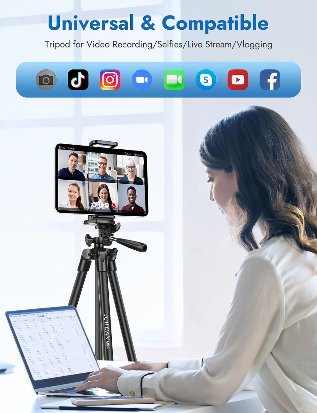 JOILCAN 67" Camera Tripod, Phone Tripod for iPad with Remote Carry Bag