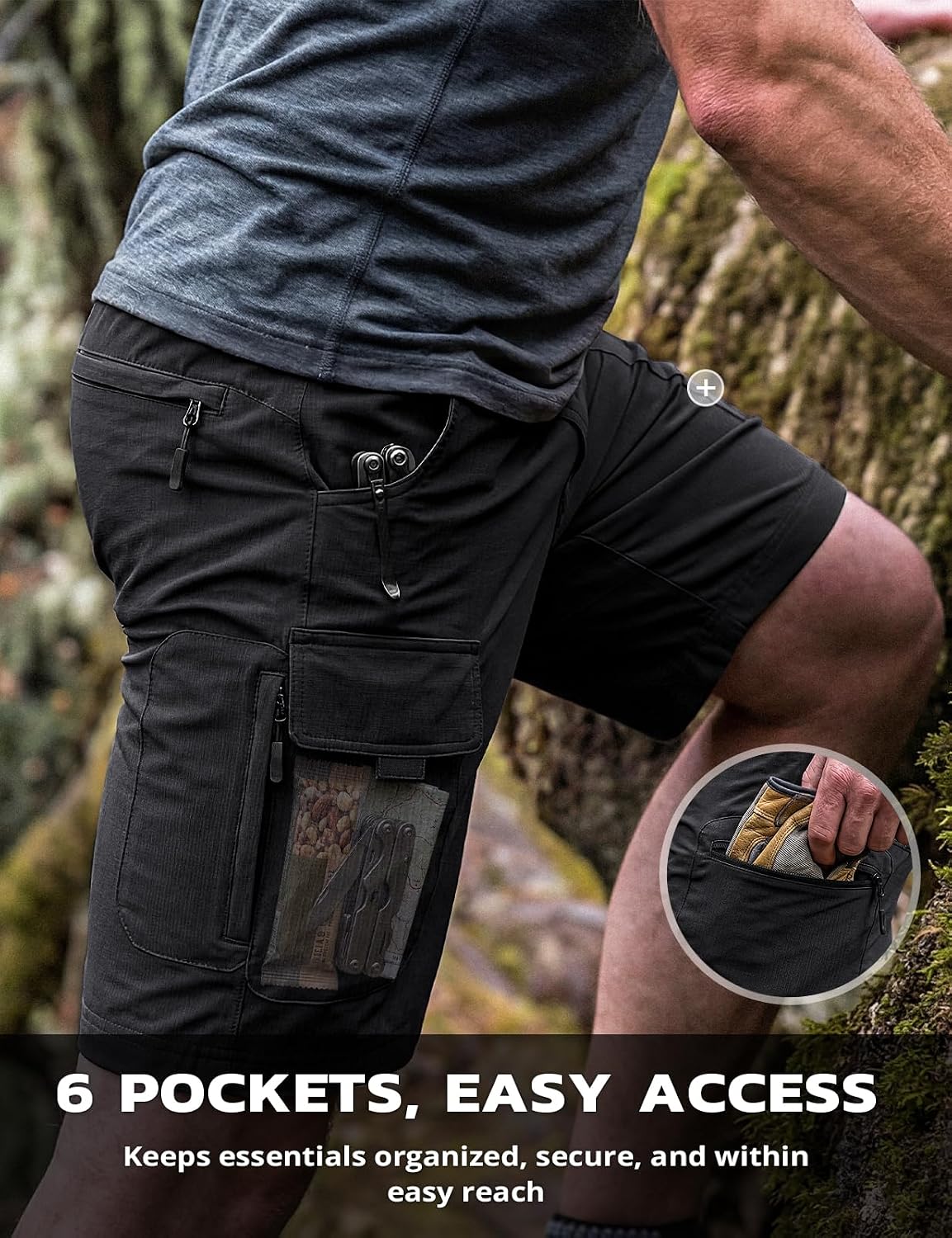 Hiauspor Men's Hiking Cargo Shorts: Quick Dry Lightweight with 6 Pockets