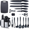 RAXCO Kitchen Utensils Set,18-Piece Cooking Utensils and Knife Set,Black