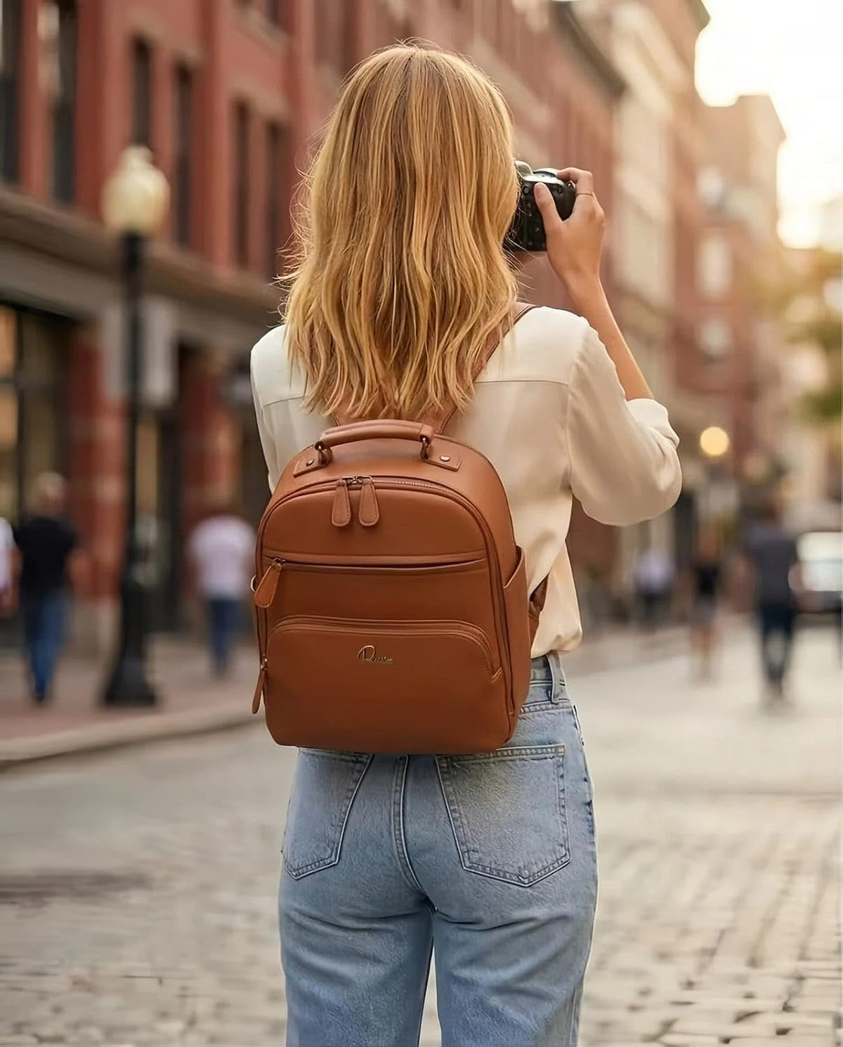 Small Camera Backpack, Classic PU Leather for DSLR, Professional Camera Bag for Photographers with 11 Inch Pad/Tablet Compartment, 10L Brown