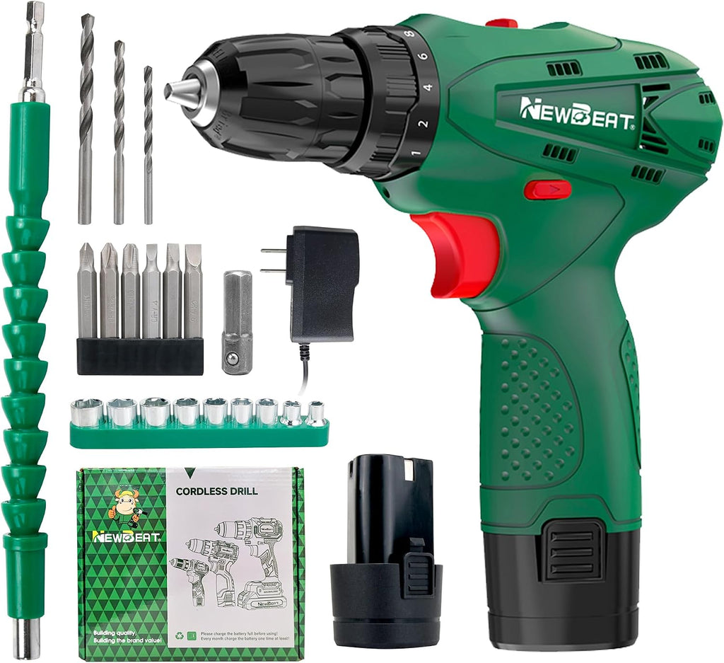 12V Cordless Drill Set with 2 Batteries for Home DIY