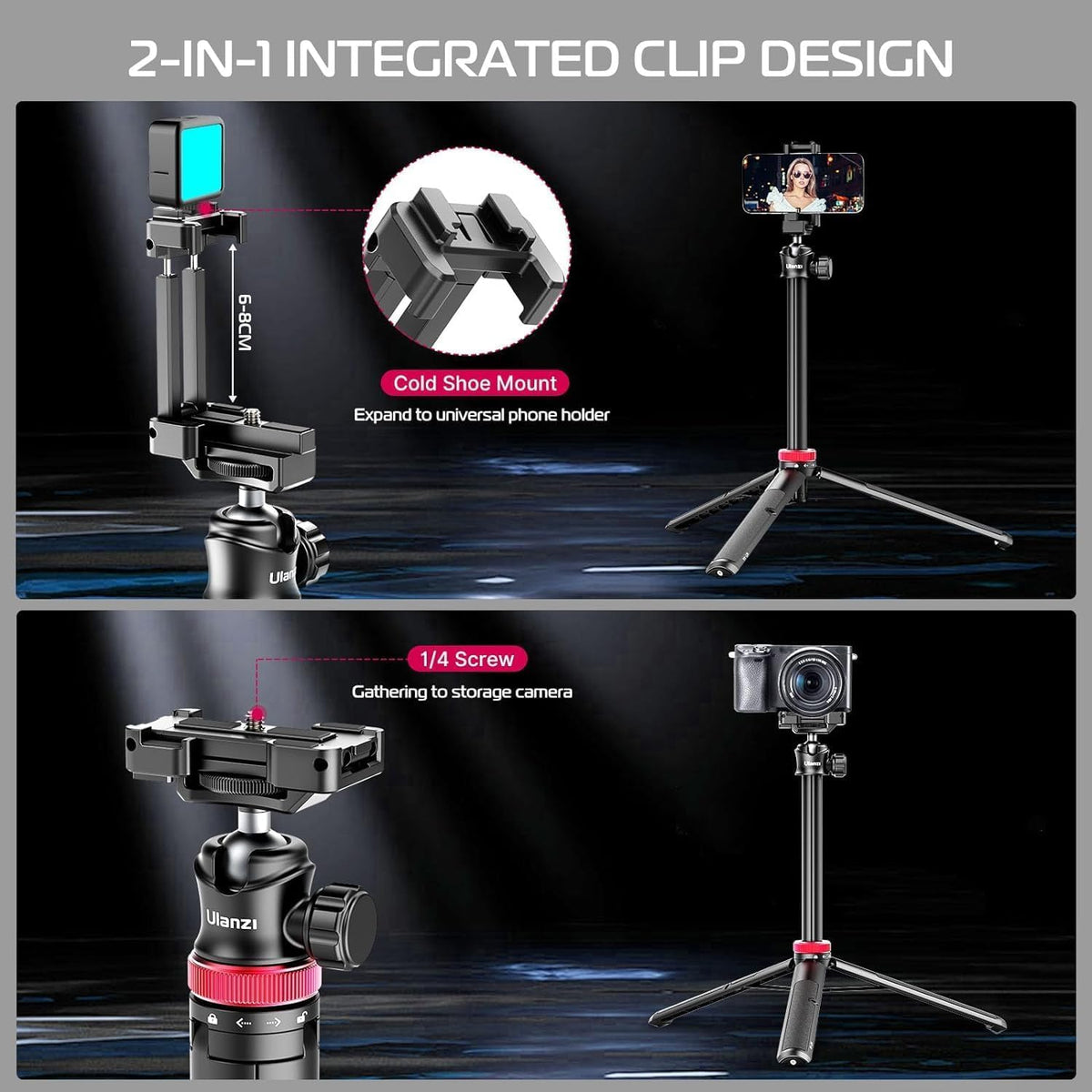 ULANZI MT-44 Auto Open Phone Tripod, 59" Extendable Selfie Stick Vlog Stand