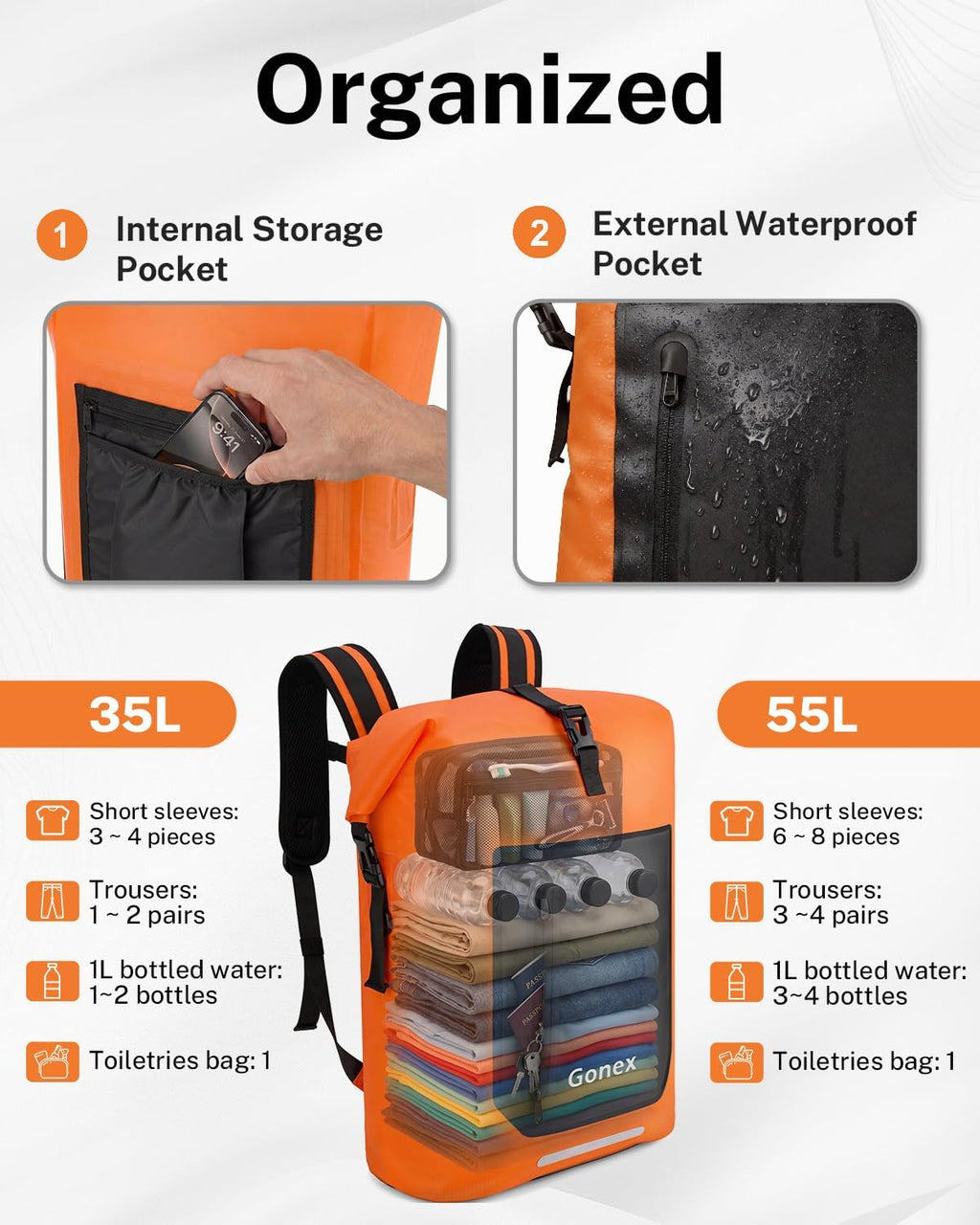 Gonex Waterproof Ultralight TPU Backpack 55L Roll Top Dry Bag, Kayaking
