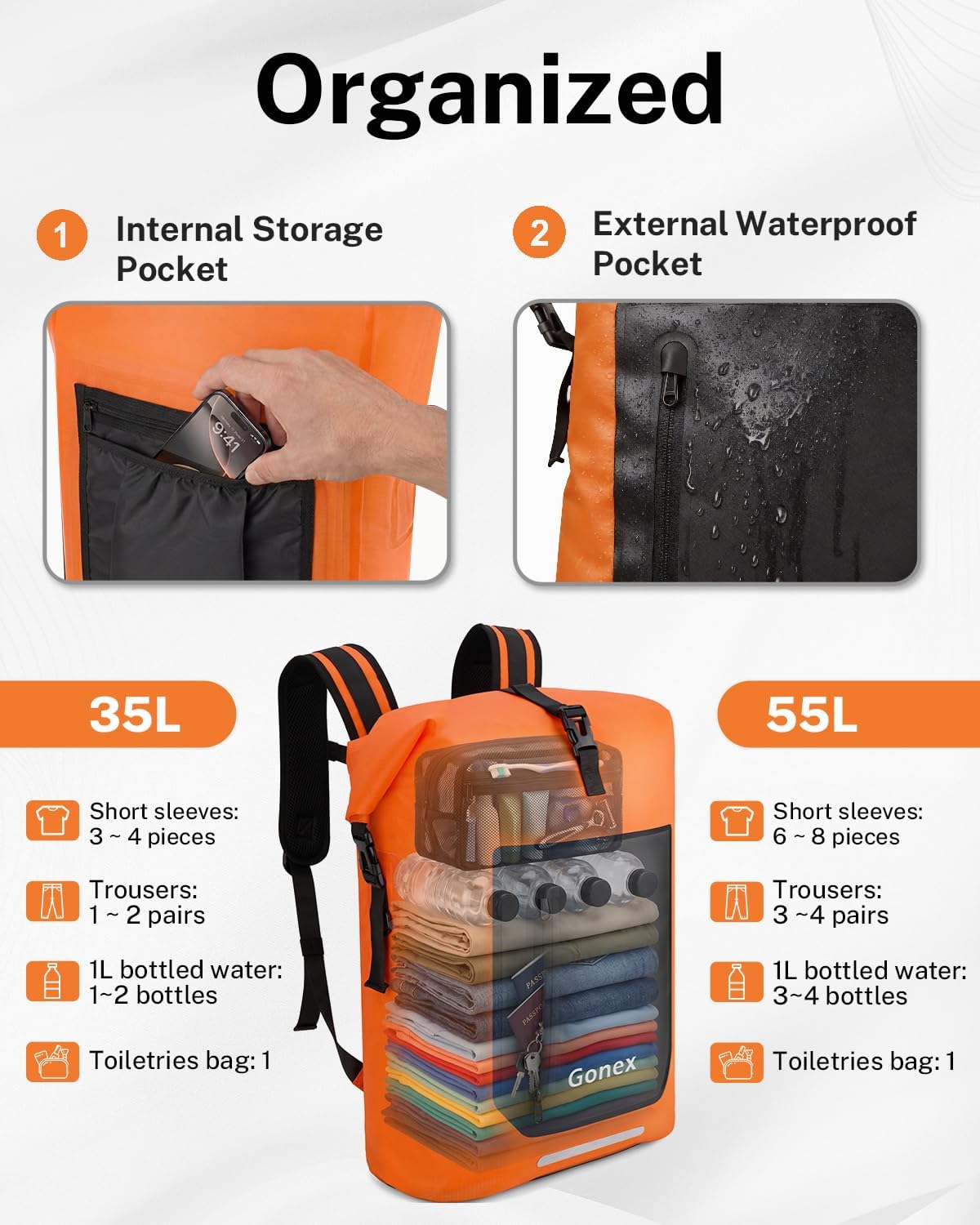 Gonex Waterproof Ultralight TPU Backpack 55L Roll Top Dry Bag, Kayaking