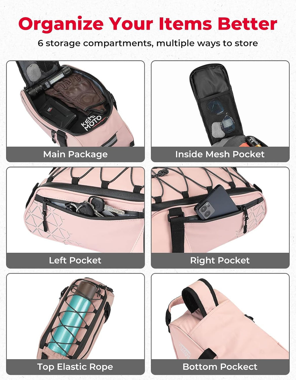 KEMIMOTO Rear Bike Rack Bag - 8L PVC Water Resistant Ebike Bags for Bicycle