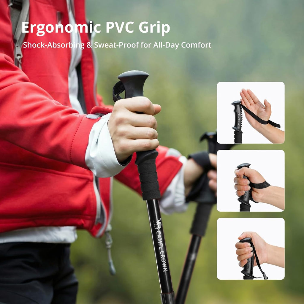 CAMEL CROWN Trekking Poles 2 Pack, Lightweight Hiking Poles for Men Women, 20-43in Adjustable Walking Sticks with Tungsten Carbide Tip & Shock-Absorbing PVC Grip, Backpacking Camping
