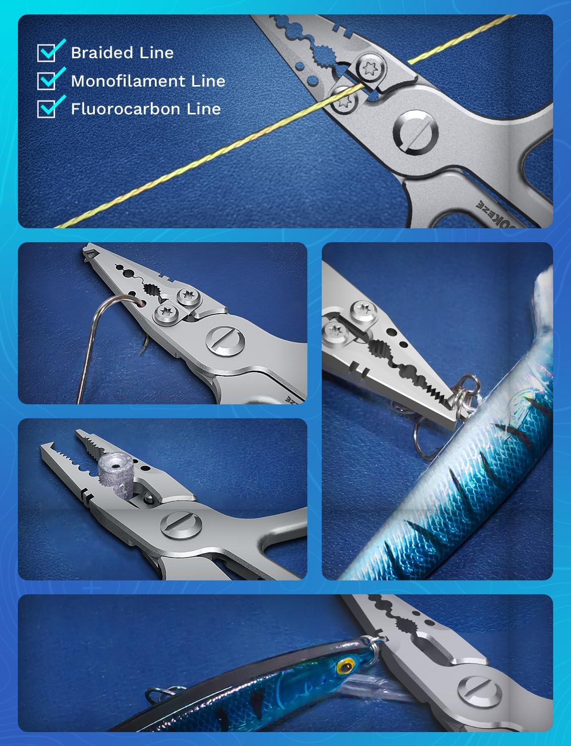 HOOK-EZE 17-4 Fishing Pliers, Saltwater Resistant Fishing Scissors,Tungsten Cutters, Knot Tying Tool with Lanyard, Split Ring Hook Remover, Gifts for Men