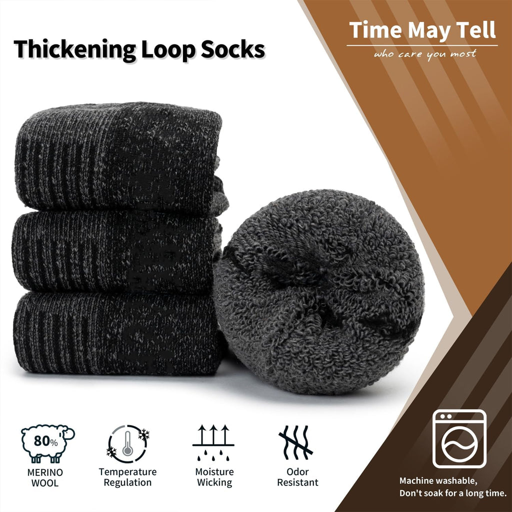 Time May Tell Mens Merino Wool Hiking Cushion Socks Thermal Warm Boot Socks