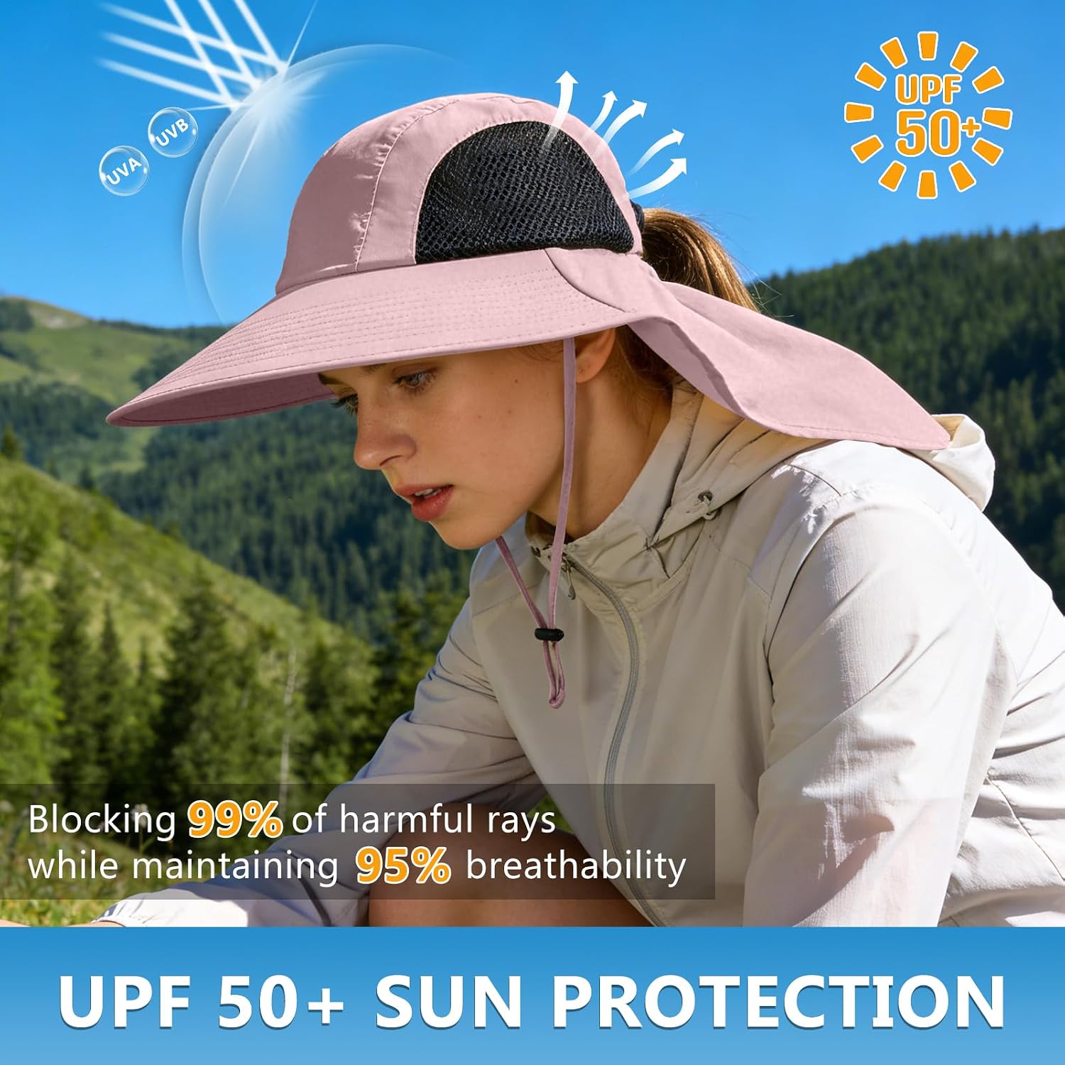 Sun Hat for Men Women with Neck Flap,UPF 50+ UV Protection Fishing Hat