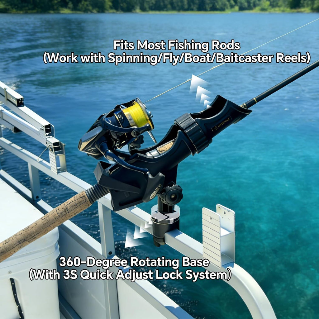 HITORHIKE Fishing Rod Holder Universal Fit Kit Allows for 360-degree Adjustment Kayak Fishing Boat Powerlock Rod Holder