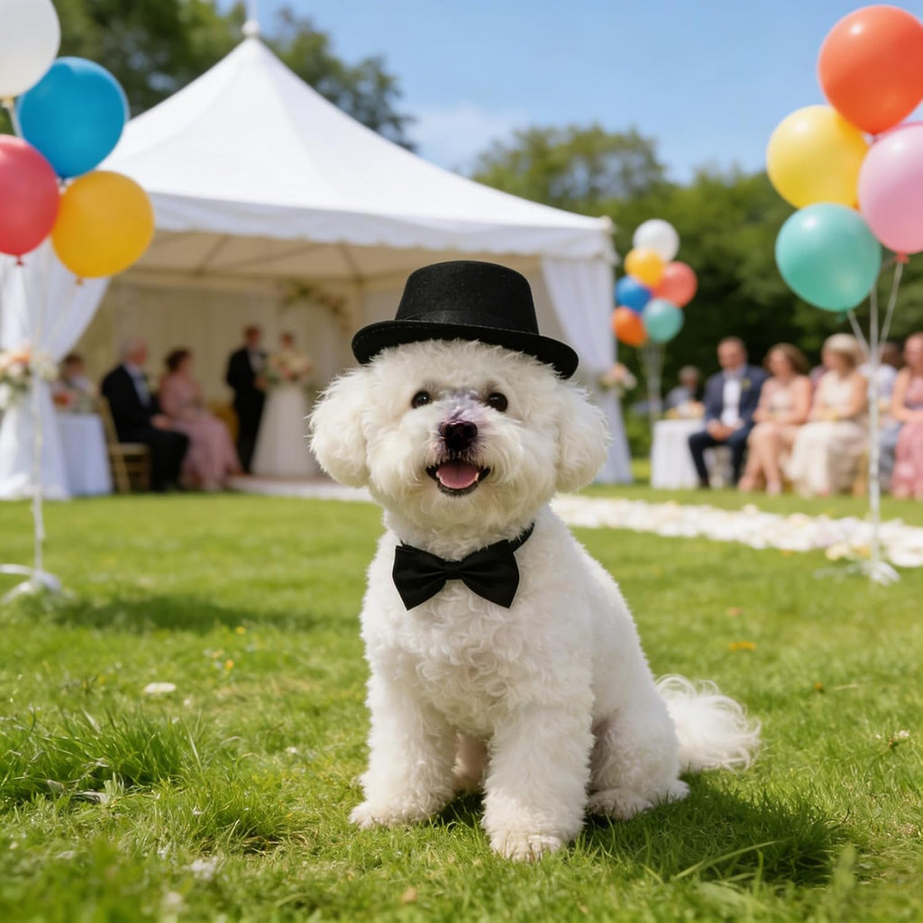 Qiansail 2Pcs Pet Formal Accessories Set Wedding Dog Top Hat with Bowtie Cat Tuxedo Necktie Costumes for Halloween Birthday Party, Polyester, Black