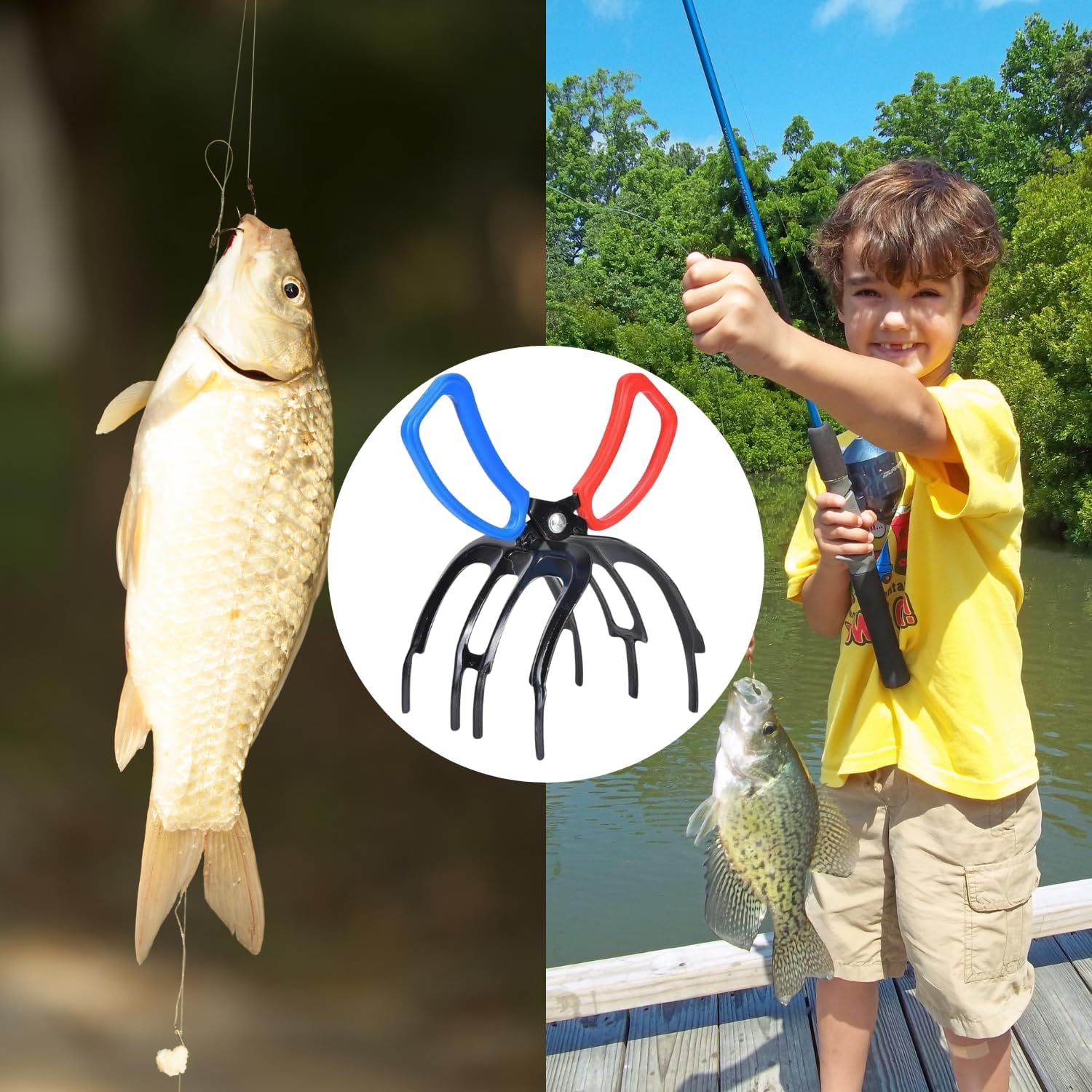 3 Claw Fish Gripper, Metal Fishing Pliers Gripper Catch Fish Control Clamp, Must Have Fishing Pliers Control Tool Fishing Accessories for Most Freshwater Fish Grip Tackle Holder