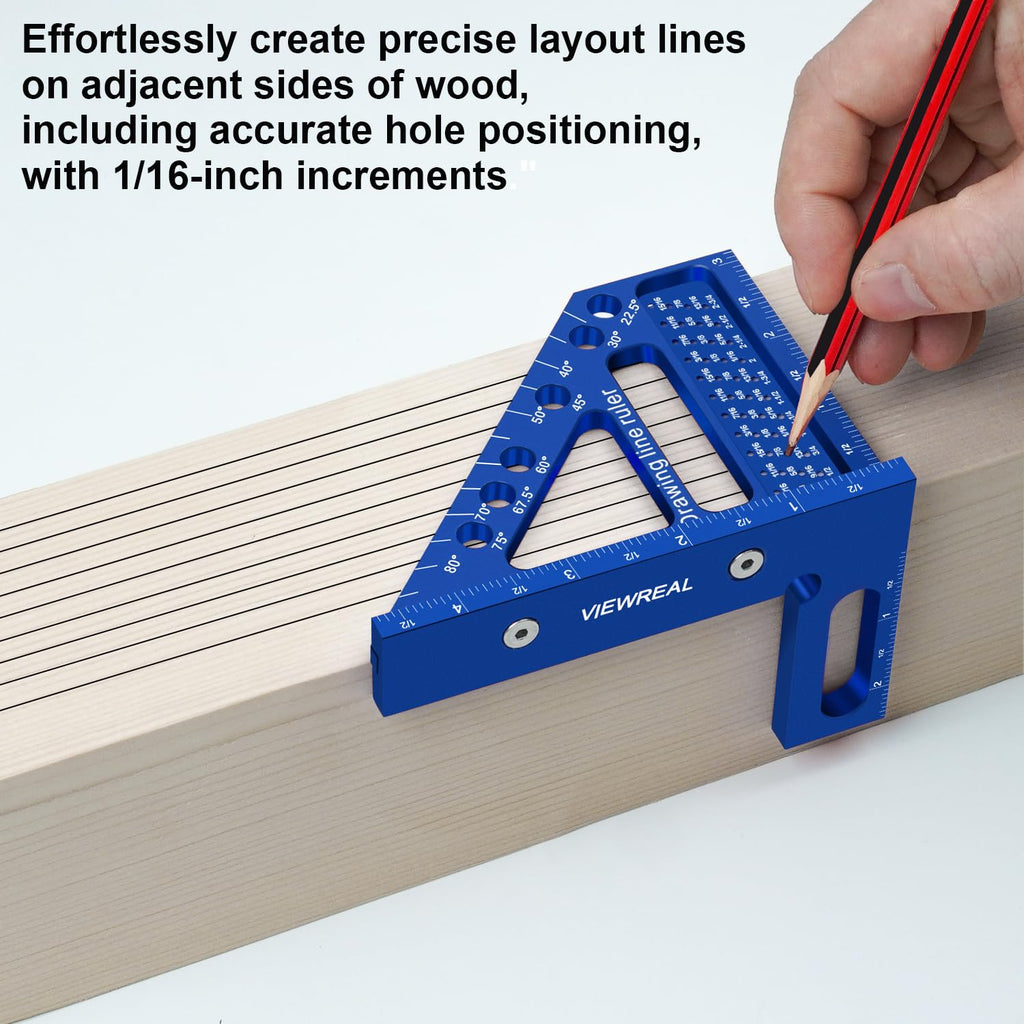 3D Multi-Angle Aluminum Alloy Woodworking Square Ruler, 22.5-90 Degree Protractor, High Precision Miter Triangle Ruler for Engineers, Carpenters, and Craftsmen