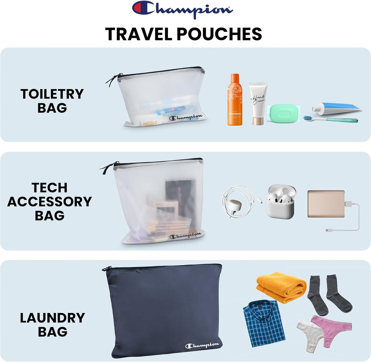 Champion Packing Cubes for Travel - 6 Piece Organizer Set, Carry-On Ready