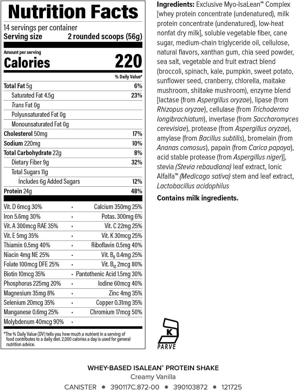 Isagenix IsaLean, 24g Protein Shake, Creamy Vanilla, 27.7 oz