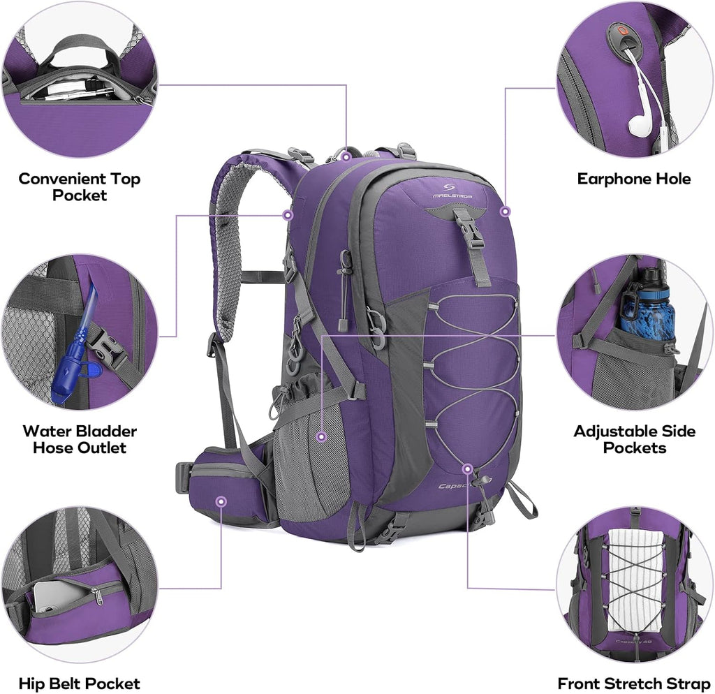 Maelstrom 40L Hiking Backpack, Lightweight Camping Daypack with Rain Cover