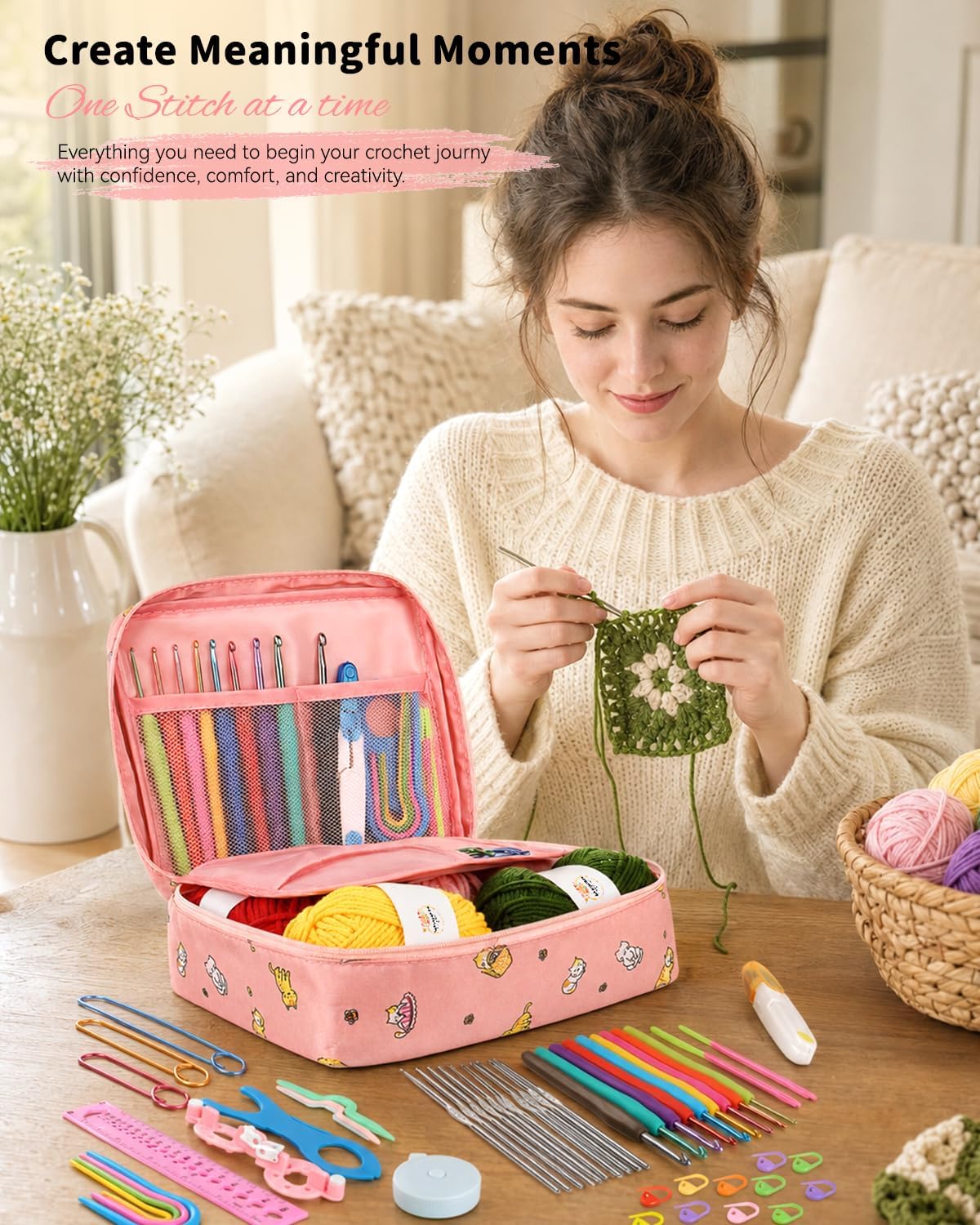 Aeelike Crochet Kit for Beginners- Ideal DIY Craft Gift for Women, Pink