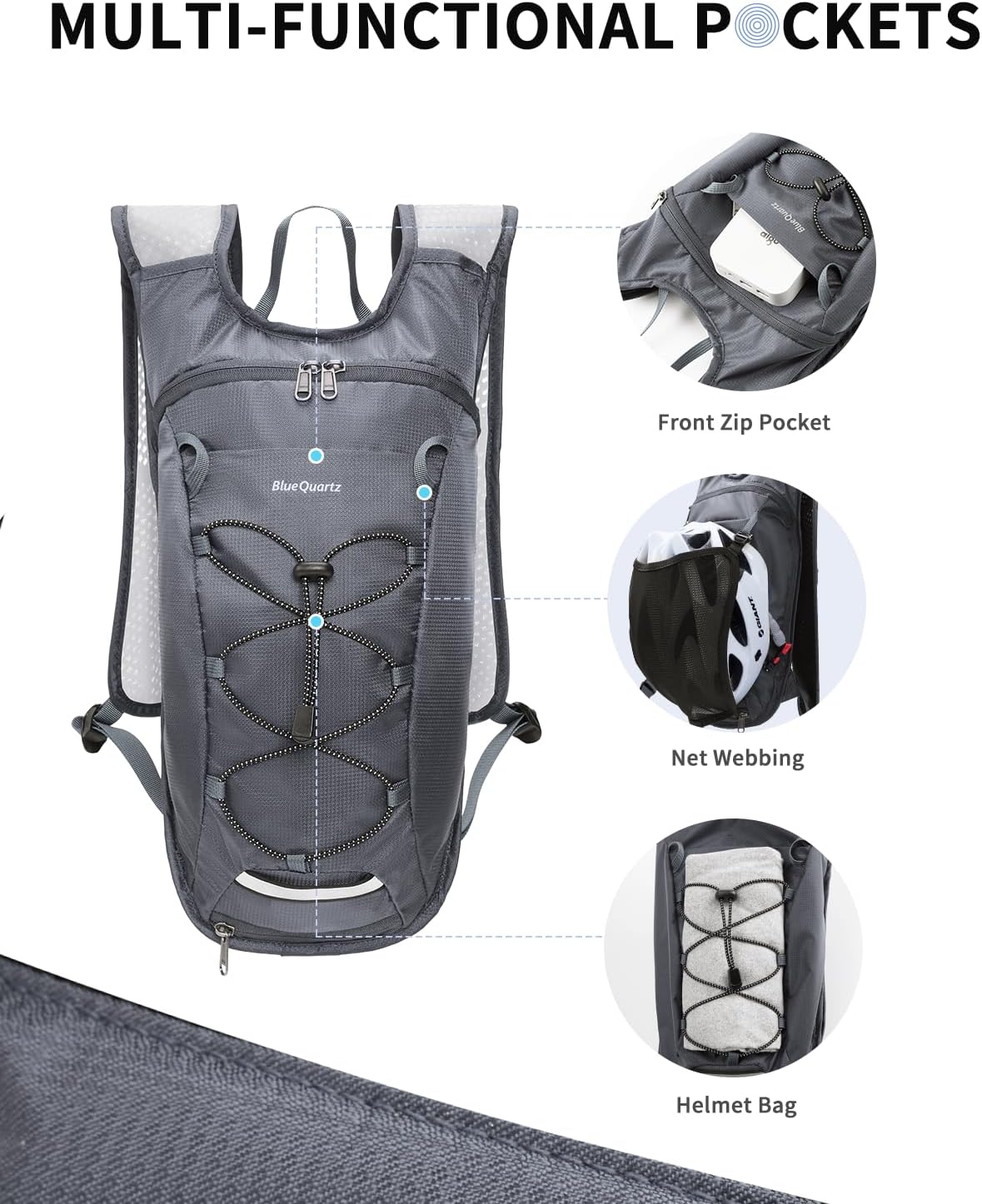 Blue Quartz Hydration Backpack with 2L Water Bladder, Hiking Water Pack with Insulated Compartment for Women Men, Lightweight Cycling Daypack with Phone Pocket, Hydration Pack for Running,Biking
