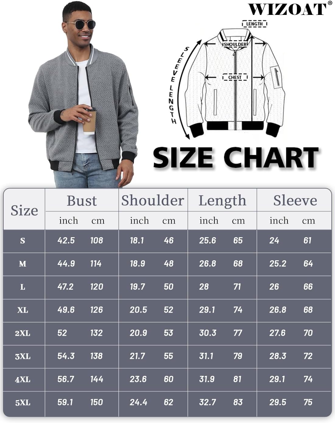 Wizoat Mens Casual Jacket Loose Fit Lightweight Jacket Varsity Bomber Jacket with Zipper