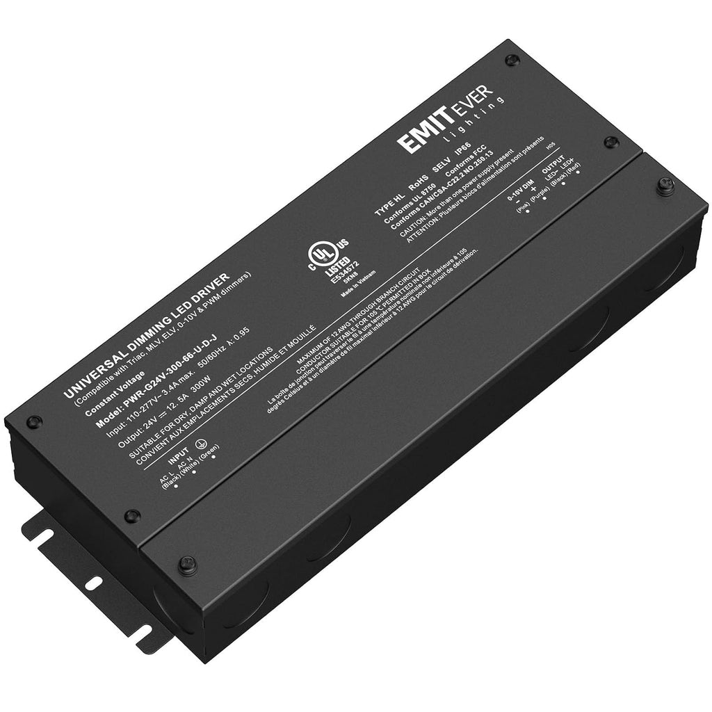 EMITEVER 300W 24V 5-in-1 Dimmable LED Driver,AC 110-277V to DC Transformer