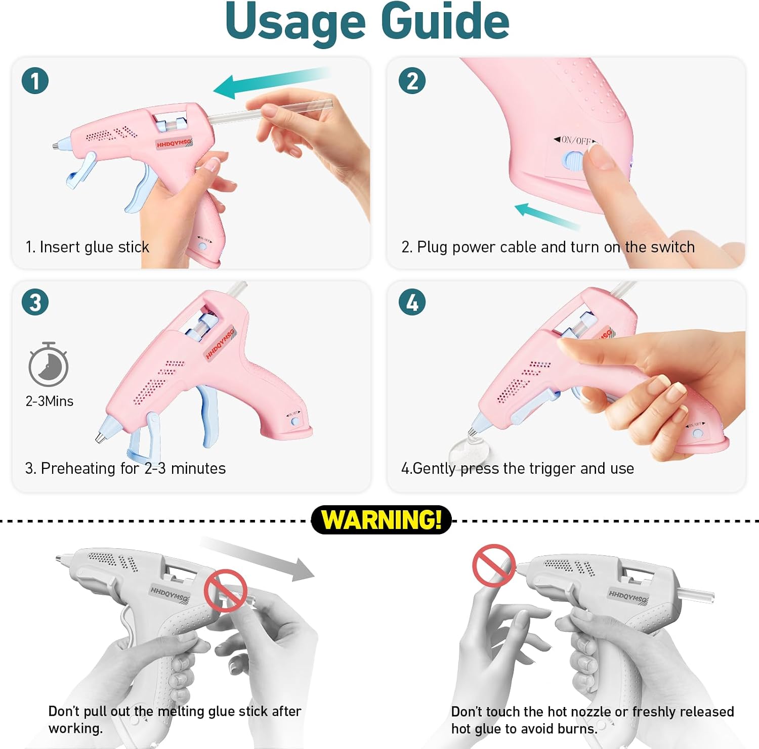 Cordless Hot Glue Gun, 20W Hot Glue Gun with 30PCS Premium Glue Sticks & 1m USB-C Cable, 2000mAh Built-in Battery Suitable for School Craft, Home Repair, DIY (Cordless) (Pink)