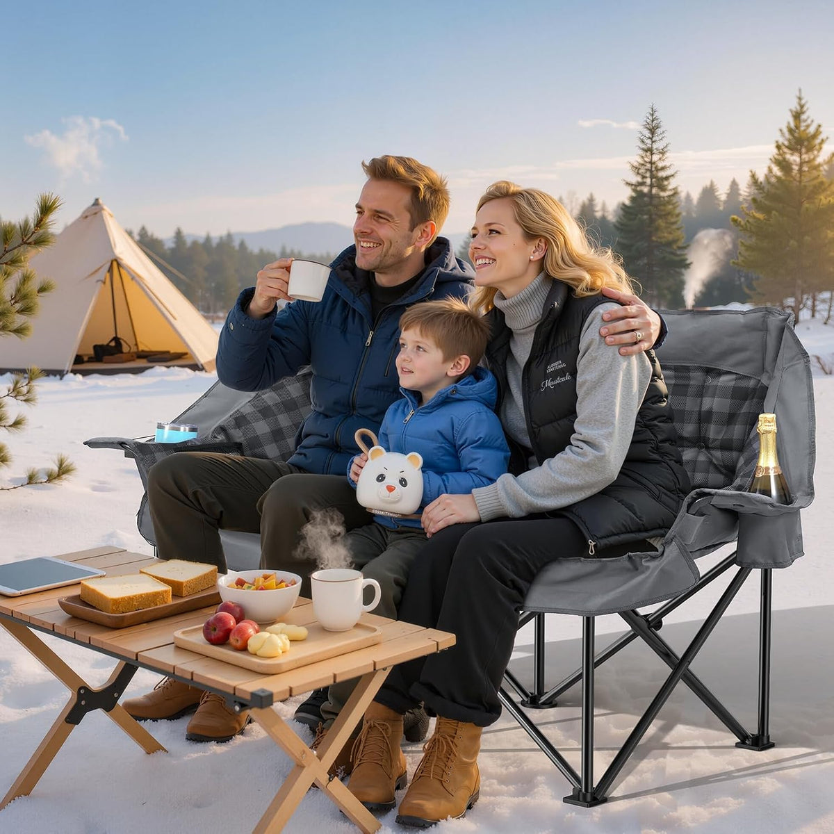 Huskfirm Padded Double Camping Chair, Heavy Duty Camping Loveseat, Grey