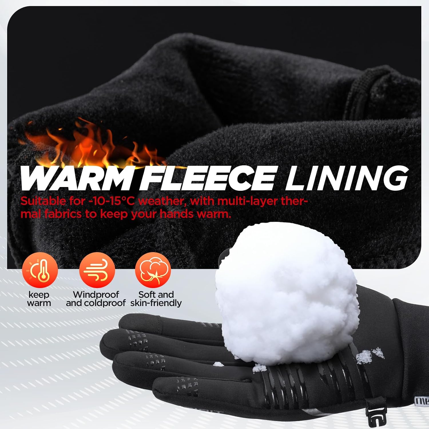 RUIXUE Winter Gloves for Men Women, Warm Thermal Windproof Touchscreen Non-Slip(Black,L)