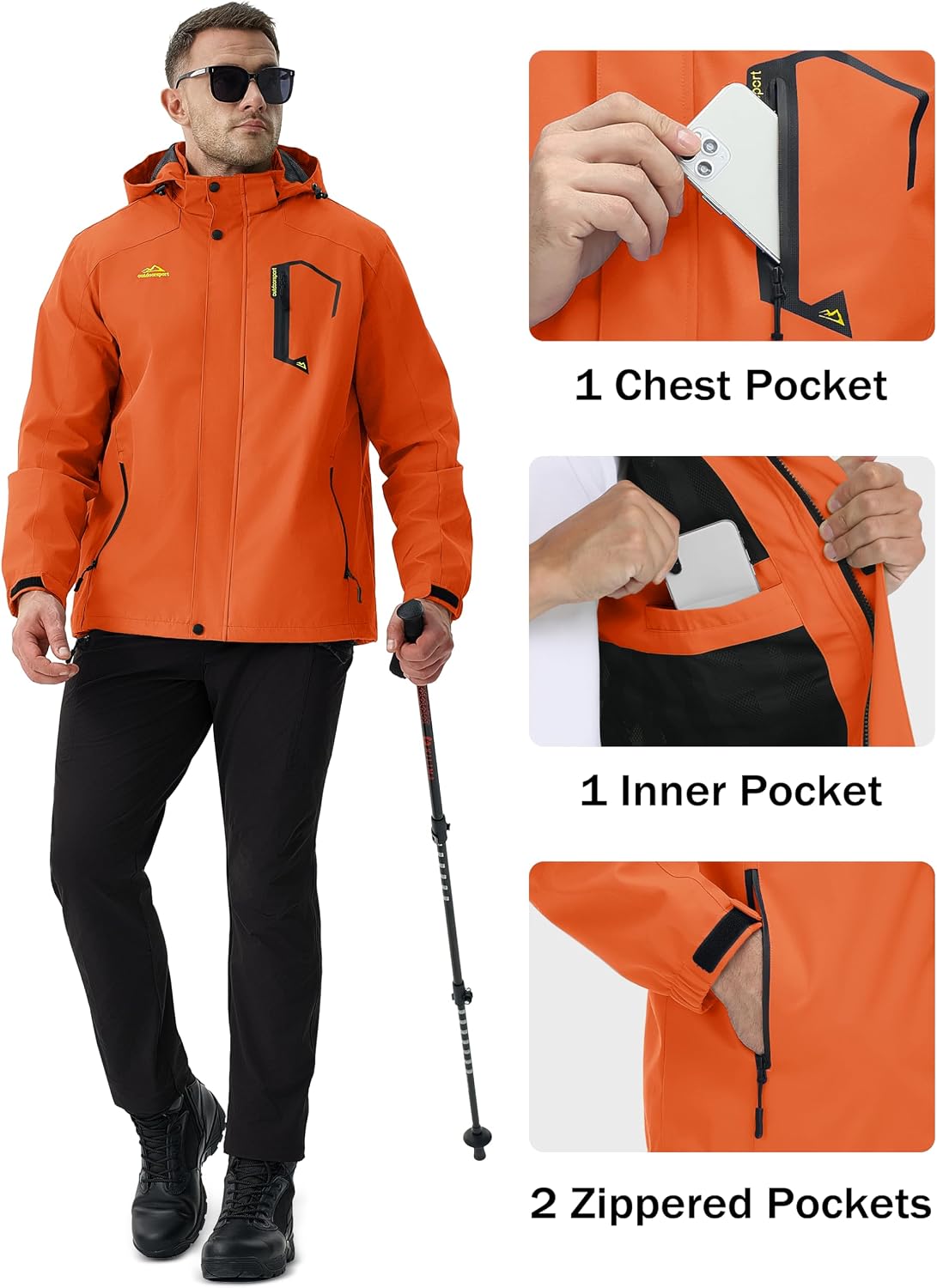 MAGCOMSEN Men's Lightweight Windbreaker Rain Jacket Raincoat with Detachable Hood for Hiking Fishing Activewear