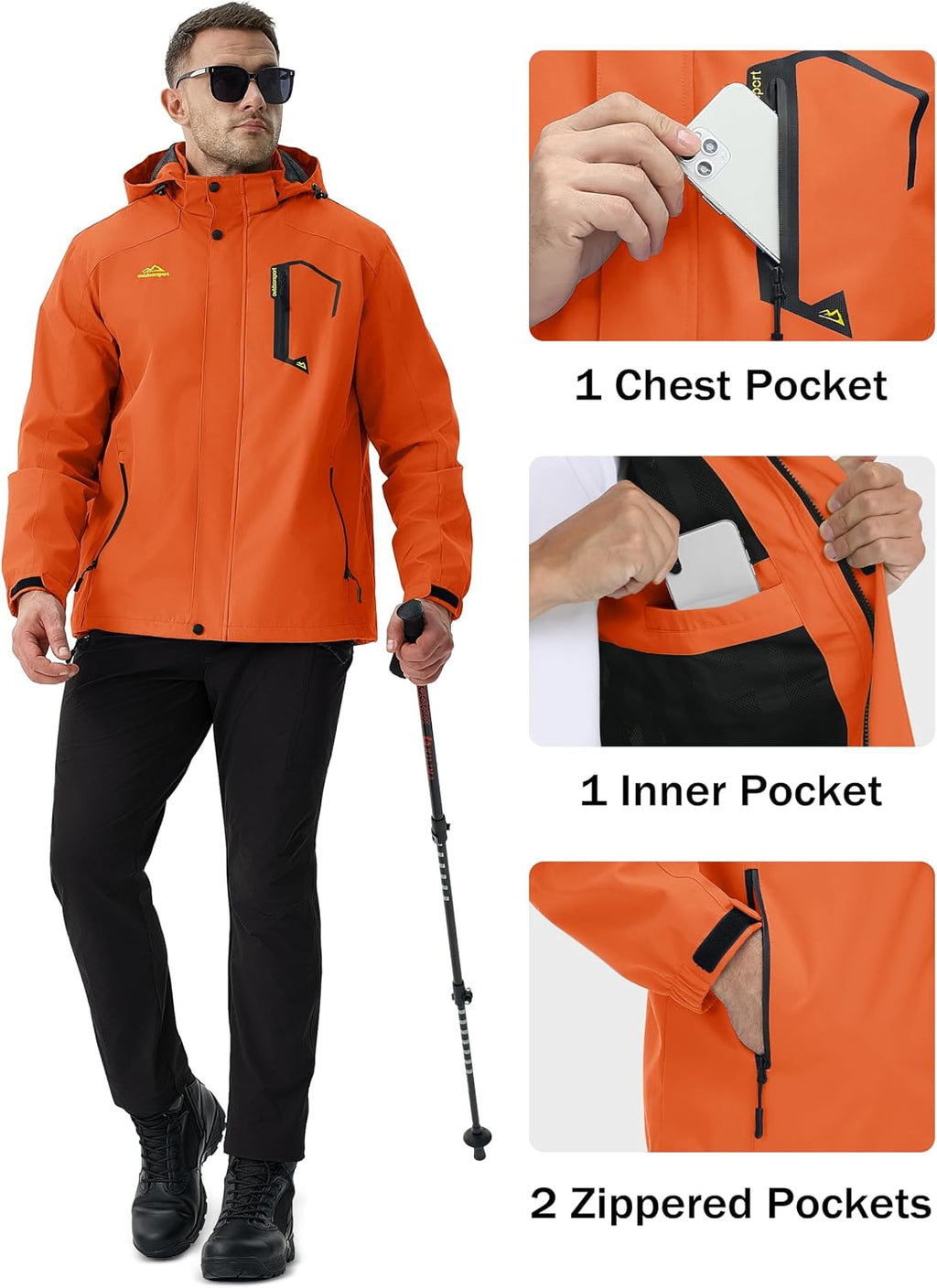 MAGCOMSEN Men's Lightweight Windbreaker Rain Jacket Raincoat with Detachable Hood for Hiking Fishing Activewear