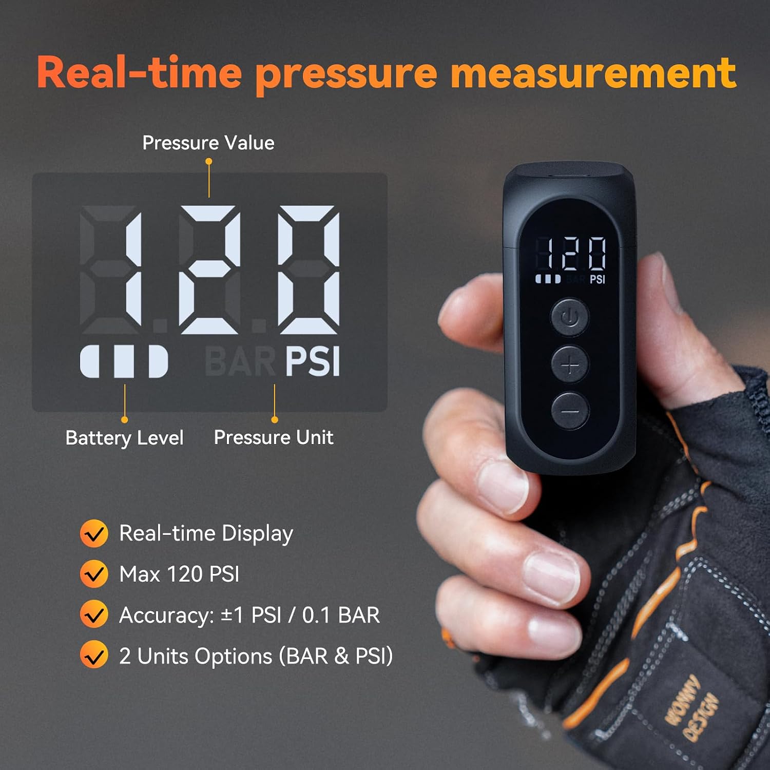 Bike Pump with Gauge Mini Electric 120PSI Portable AT1 PRO