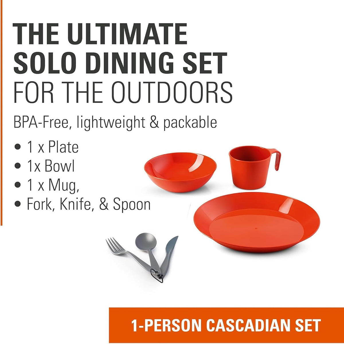 GSI Outdoors Cascadian Table Set I 6-Piece Camping, Backpacking Mess Kit, Plastic BPA Free, Plate, Bowl, Mug, Cup & Cutlery Set