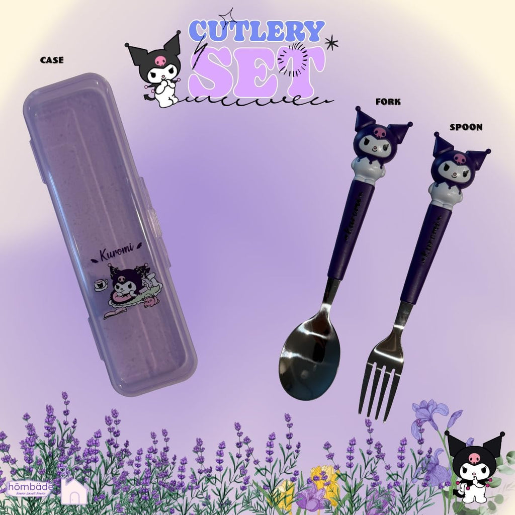 Stainless Steel Cutlery Tableware Flatware Silverware 3 Piece Set Portable Reusable Travel Cute Kawaii Anime Cartoon Dog Bunny for Boys and Girls (Purpleromi)