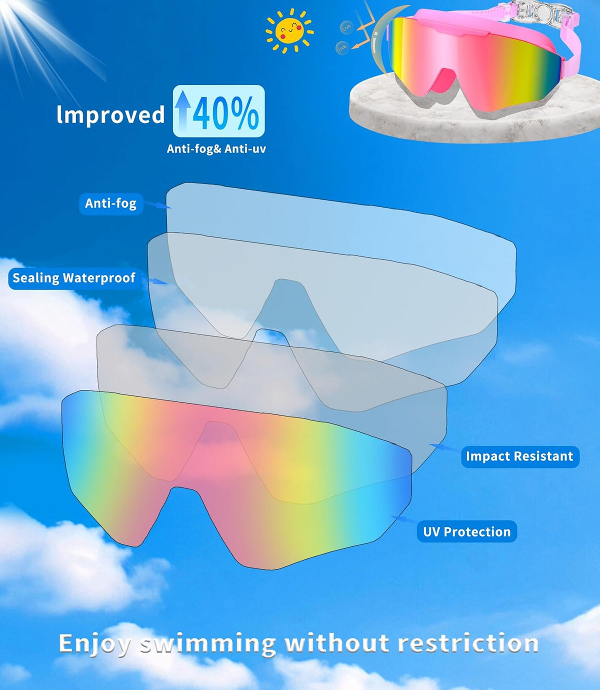 Kids Swim Goggles 2 Pack for Suitable for Children aged 8 and Adults of Both Genders Adults swim goggles