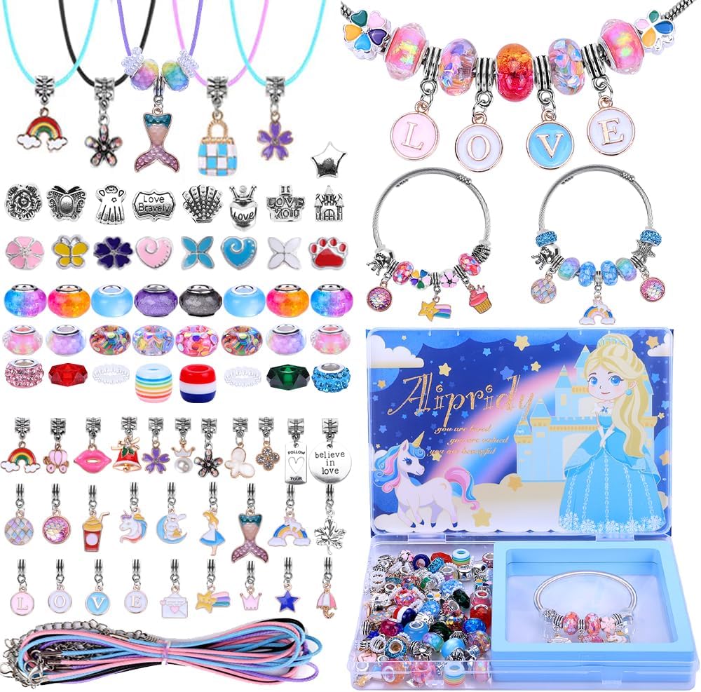 AIPRIDY Charm Bracelet Making Kit,Unicorn Mermaid Crafts Gifts Set Can Inspires Imagination and Creativity,Jewelry Making Kit Perfect Gifts for Girls 5-12 Years Old(72 Pieces Mermaid Aqua)