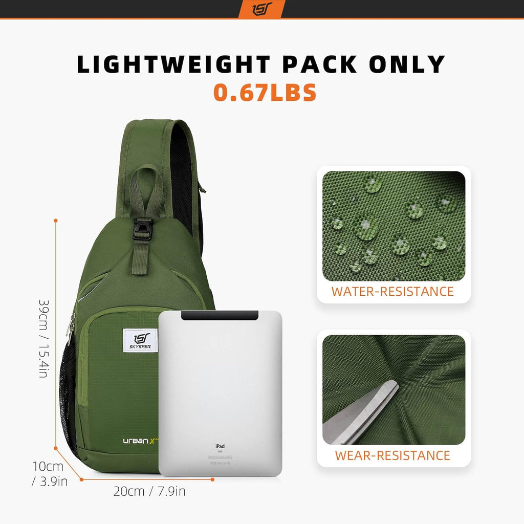 SKYSPER Sling Bag RFID Crossbody Sling Backpack Cross Body Shoulder Bag Travel Hiking Daypack for Women Men(Army Green)
