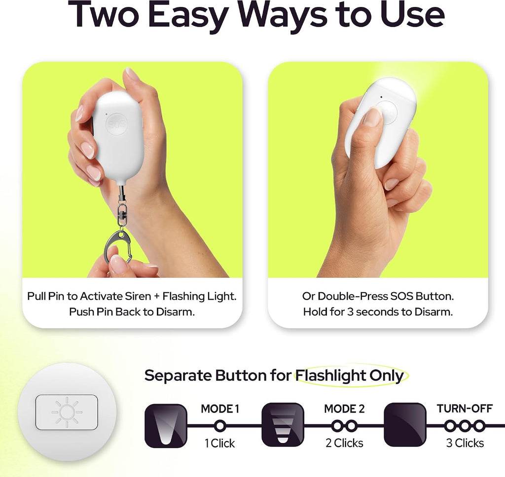 Weten Rechargeable Personal Alarm Keychain - 130dB Siren & LED Light - 2 Pack Personal Safety Alert for Women to Carry - Panic Button Alarm for Security - Rape Whistle for Self Defense (Black&White)