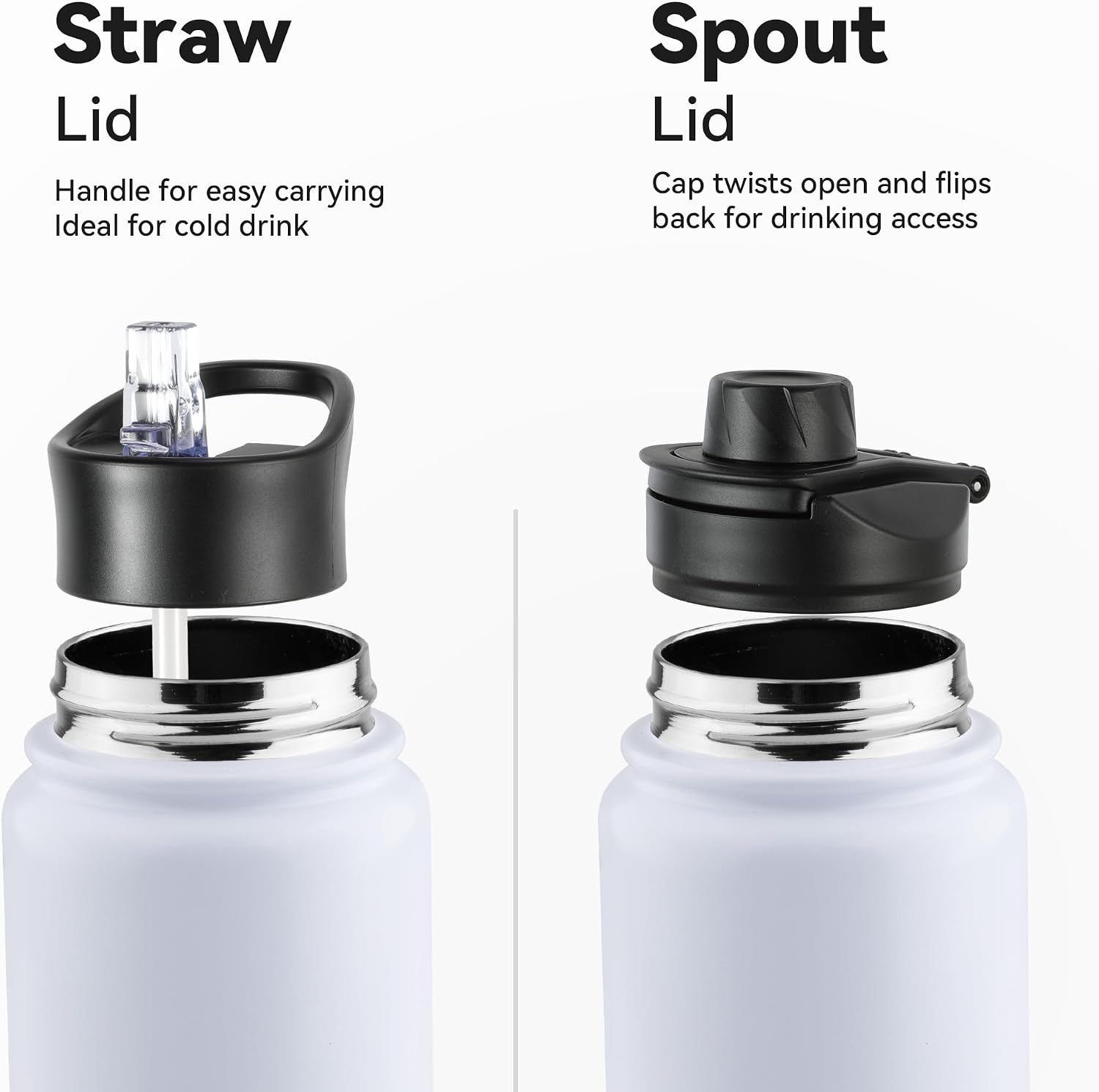 24oz Insulated Water Bottle with Straw Lid, Stainless Steel Metal Water Bottle with Straw & Wide Mouth Lid, Double Wall Vacuum Water Bottle for Hiking Camping, White 4 Pack