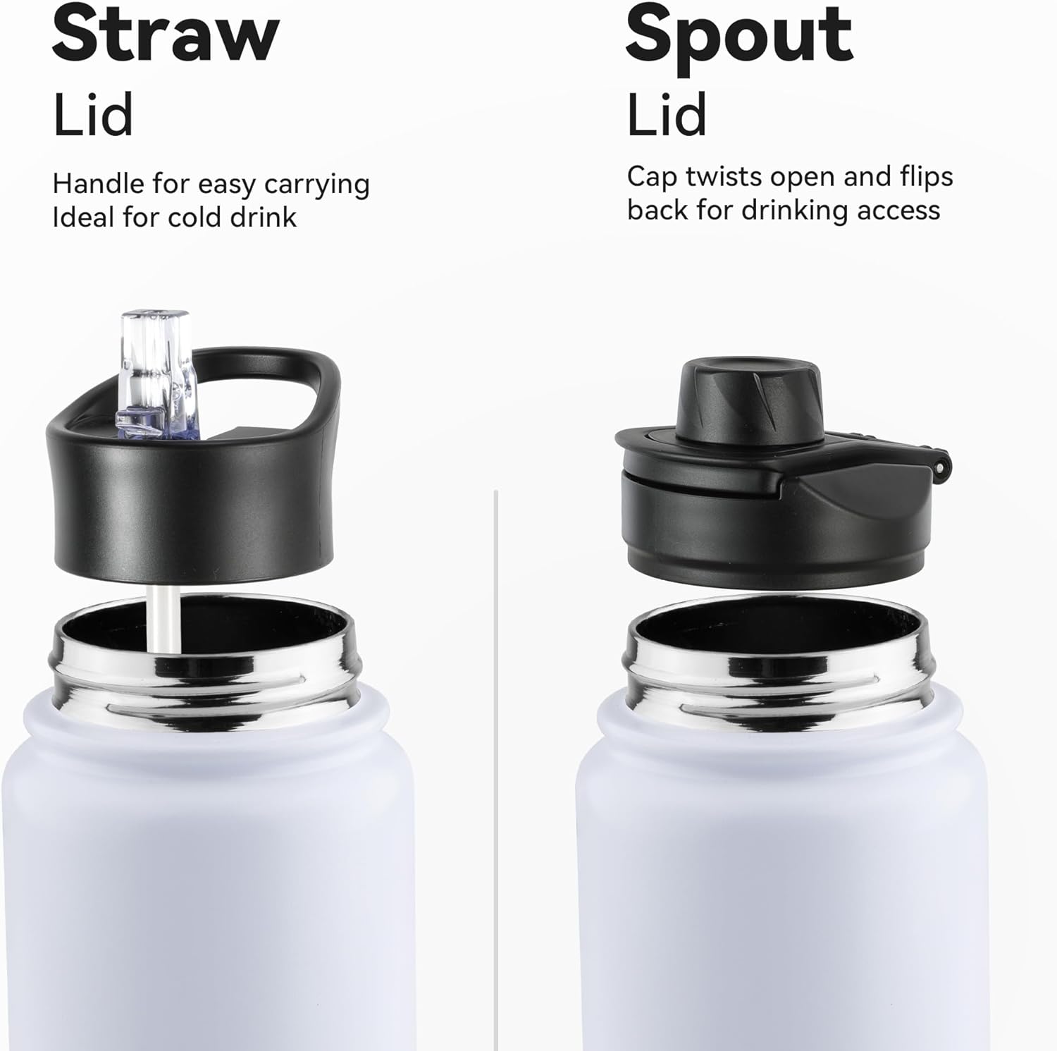 VEGOND 24oz Insulated Stainless Steel Water Bottle with Straw Lid, Double Wall Vacuum Insulated, Ideal for Hiking, Gym, Work, or Home Use, White 8 Pack