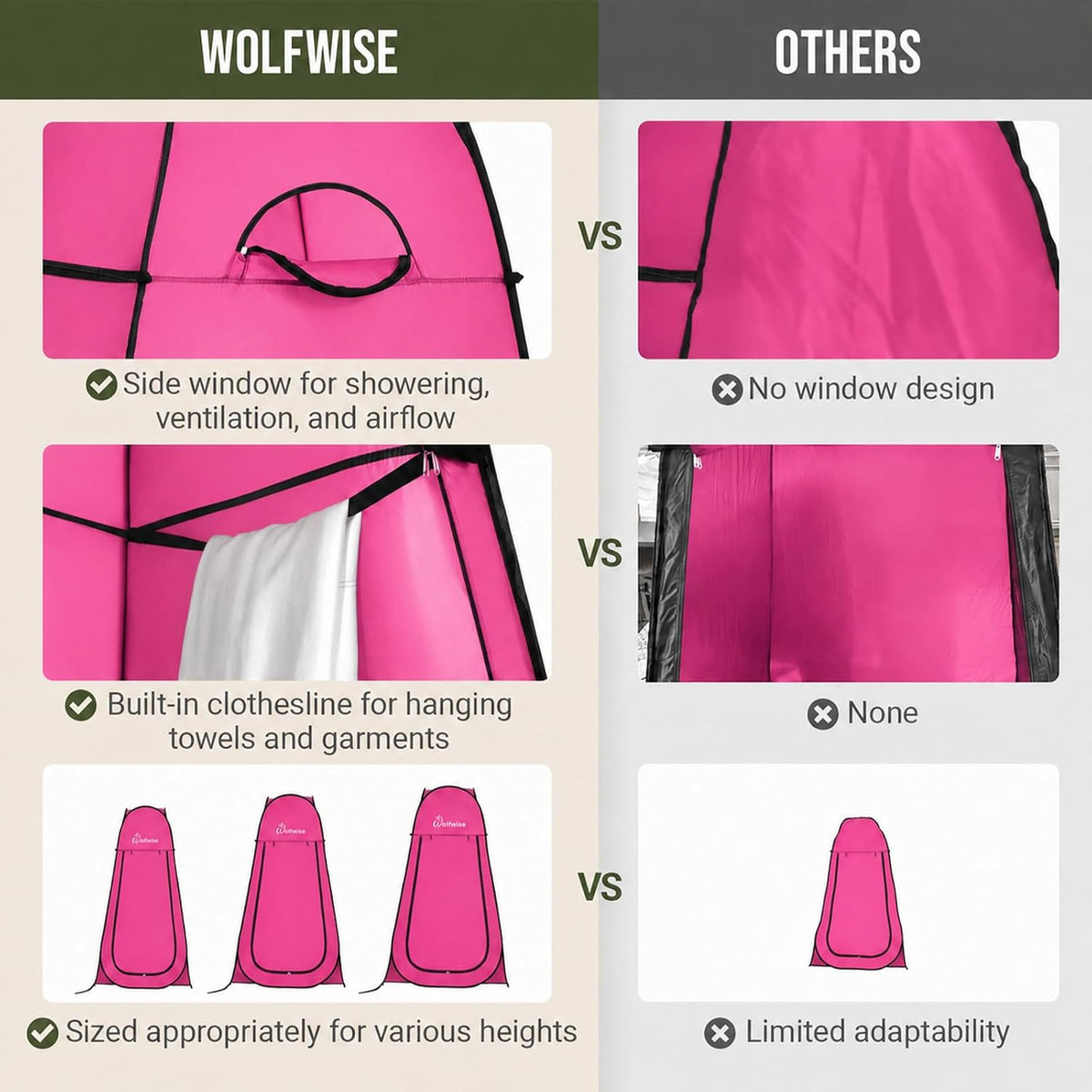 WolfWise Pop Up Shower Tent for Camping Essentials, Compact & Lightweight