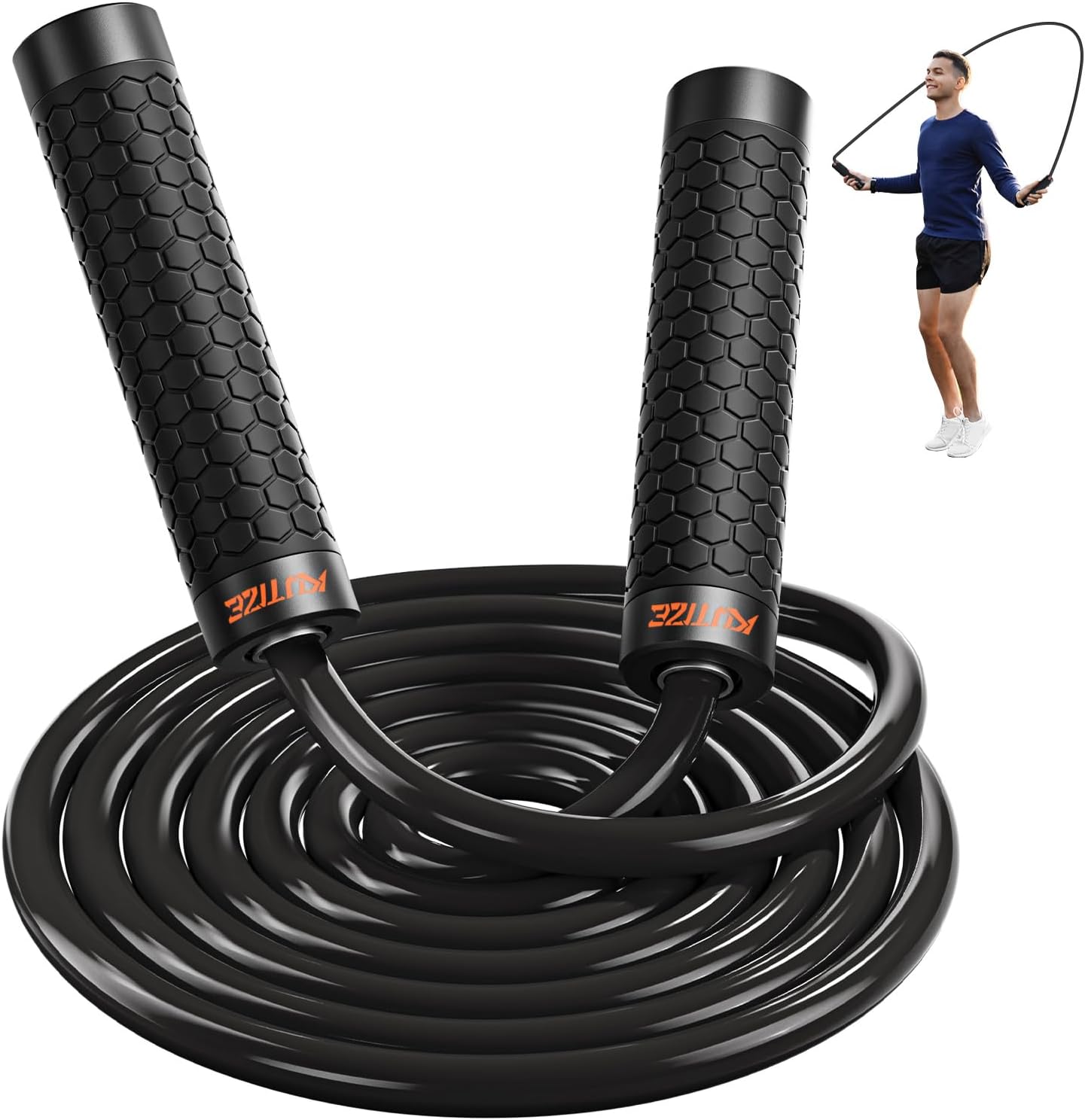 KUTIZE Jump Rope, Weighted Jump Rope for Men Women, Adjustable 1lb Heavy Skipping Ropes, Suitable for Boxing, Cardio, Home Fitness, Training Muscle, Home Gym Workout Equipment for Full Body Exercise