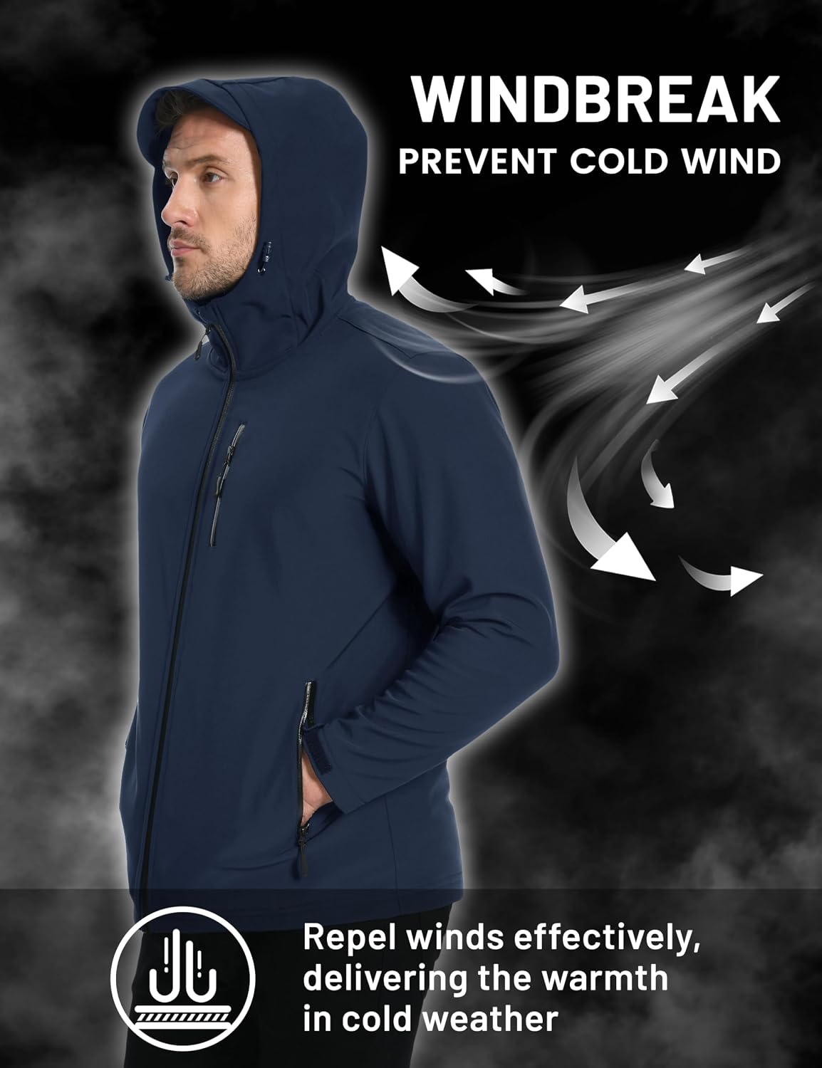 TACVASEN Mens Hooded Fleece Lined Waterproof Softshell Jacket Lightweight